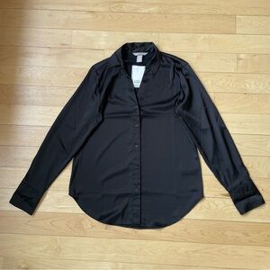 NWT Black Satin-Like Button-Up Shirt